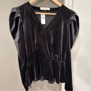 Loft black velour top size M NWT